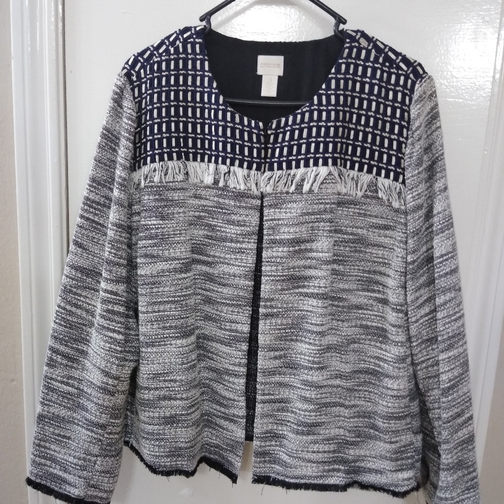 Chico's Gray/Black Ruffled Poncho Jacket